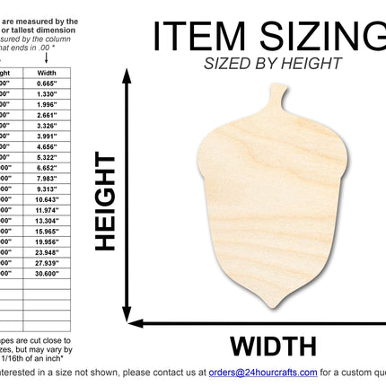 Unfinished Wood Acorn Shape | DIY Fall Forest Craft Cutout | Up to 36"