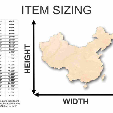 Unfinished Wood China Shape - Countries - Craft - up to 46" DIY
