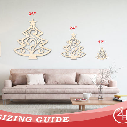 Unfinished Wood Flourish Christmas Tree Shape - Craft - up to 46"