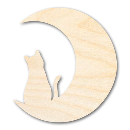 Unfinished Wood Cat and Moon Silhouette Shape - Craft - up to 46"