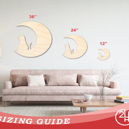 Unfinished Wood Cat and Moon Silhouette Shape - Craft - up to 46"