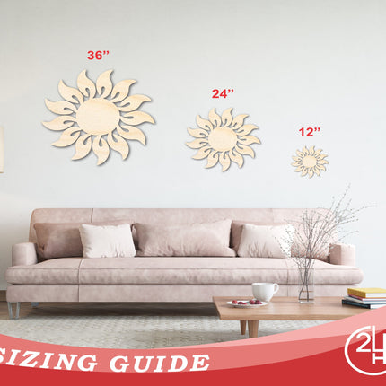 Unfinished Wood Radiant Sun Silhouette | Summer | Celestial | Craft Cutout | up to 46"