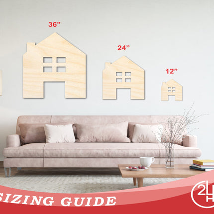 Unfinished Wood House Silhouette Shape - Craft - up to 46"