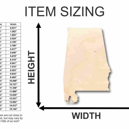 Unfinished Wood Alabama Shape - State - Craft - up to 46" DIY