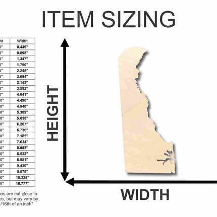 Unfinished Wood Delaware Shape - State - Craft - up to 46" DIY