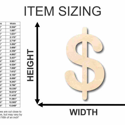 Unfinished Wood Dollar Sign Shape - Craft - up to 46" DIY