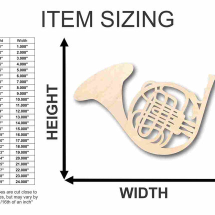 Unfinished Wood French Horn Shape - Music - Craft - up to 46" DIY