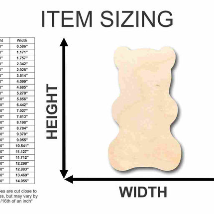 Unfinished Wood Gummy Bear Shape - Candy - Craft - up to 46" DIY