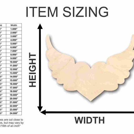Unfinished Wood Cutout Craft Winged Heart Shape up to 46" DIY Valentines day wedding shower
