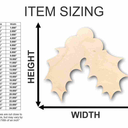 Unfinished Wood Christmas Holly Shape - Craft - up to 46" DIY