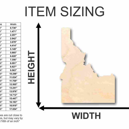 Unfinished Wood Idaho Shape - State - Craft - up to 46" DIY