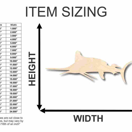 Unfinished Wood Marlin Shape - Swordfish - Ocean - Fishing - Craft - up to 46" DIY