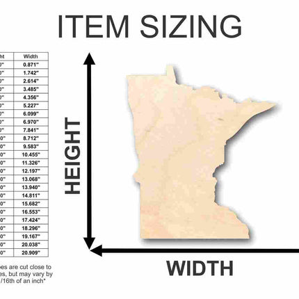 Unfinished Wood Minnesota Shape - State - Craft - up to 46" DIY