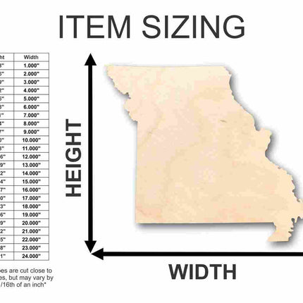 Unfinished Wood Missouri Shape - State - Craft - up to 46" DIY