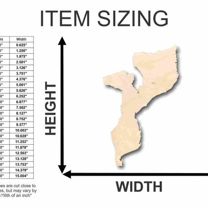 Unfinished Wood Mozambique Shape - Country - Craft - up to 46" DIY