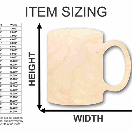 Unfinished Wood Coffee Mug Shape - Kitchen - Craft - up to 46" DIY