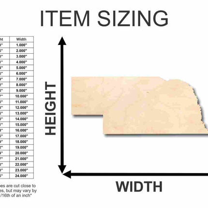 Unfinished Wood Nebraska Shape - State - Craft - up to 46" DIY