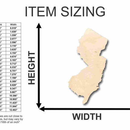Unfinished Wood New Jersey Shape - State - Craft - up to 46" DIY