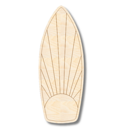 Unfinished Wood Etched Sun Surfboard Shape | Paint By Line Crafts | up to 30" DIY