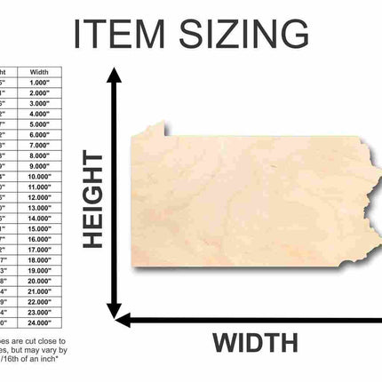 Unfinished Wood Pennsylvania Shape - State - Craft - up to 46" DIY