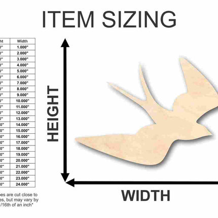 Unfinished Wood Swallow Shape - Bird Animal - Craft - up to 46" DIY