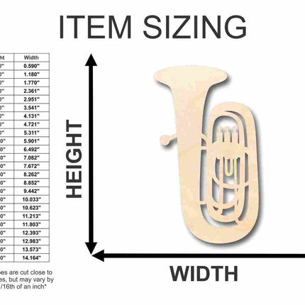 Unfinished Wood Tuba Shape - Music - Craft - up to 46" DIY