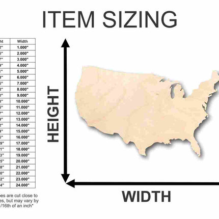 Unfinished Wood Continental United States Shape - USA - Country - Craft - up to 46" DIY