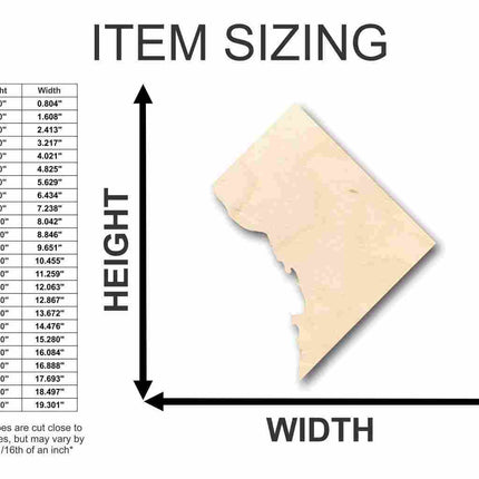 Unfinished Wood Washington DC Shape - USA Capital - Craft - up to 46" DIY