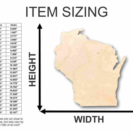 Unfinished Wood Wisconsin Shape - State - Craft - up to 46" DIY