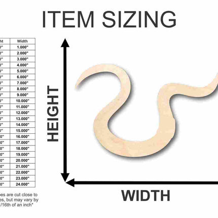 Unfinished Wood Fishing Worm Shape - Craft - up to 46" DIY