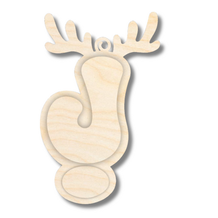 Unfinished Wood Layered Letter and Number Reindeer Ornaments | A-Z | 0-9 | 3 Piece | 6" Tall | 1/8" Wood | Wood Craft DIY