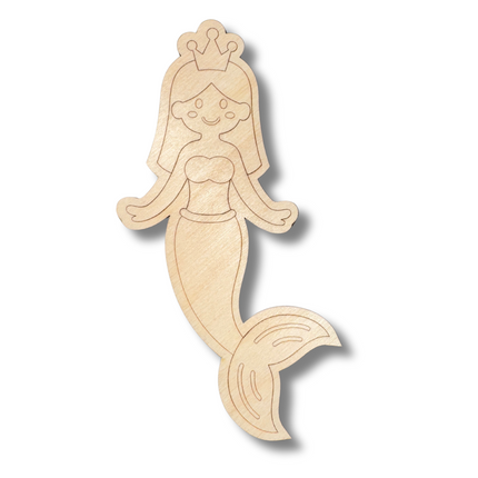 Unfinished Wood Etched Princess Mermaid Shape | Paint By Line Crafts | up to 30" DIY