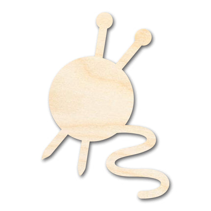 Unfinished Wood Yarn Shape | Knitting Ball and Needles Silhouette | Craft Cutout | up to 46" DIY