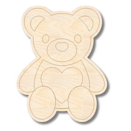 Unfinished Wood Etched Cute Teddy Bear Shape | Paint By Line Crafts | up to 30" DIY