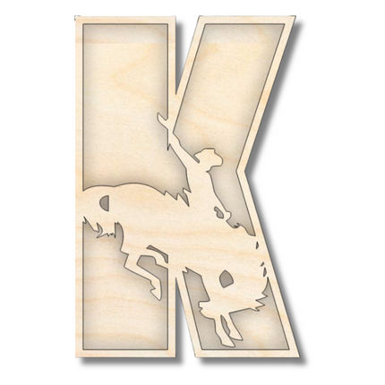 Unfinished Wood Layered Themed Letters | Rodeo | A-Z | 2 Piece | up to 24"