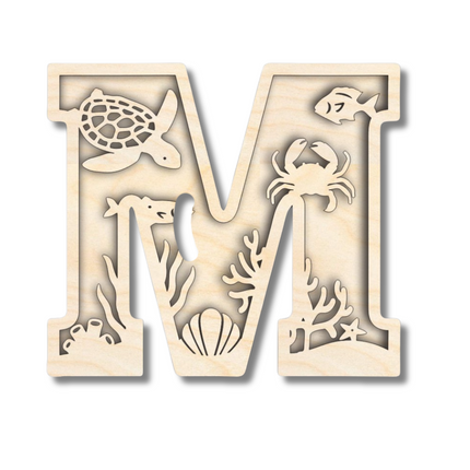 Unfinished Wood Layered Themed Letters | Ocean | A-Z | 2 Piece | up to 24"