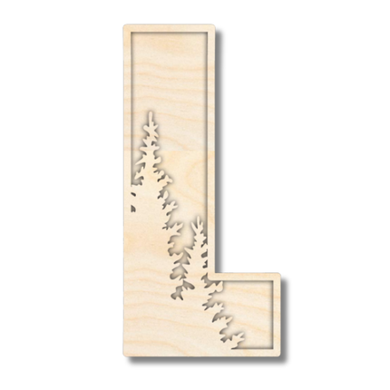 Unfinished Wood Layered Themed Letters | Pine Trees | A-Z | 2 Piece | up to 24"