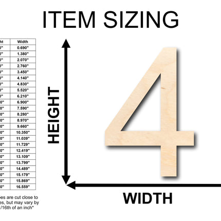 Unfinished Wood Arial Number 4 Shape - Craft - up to 46" DIY