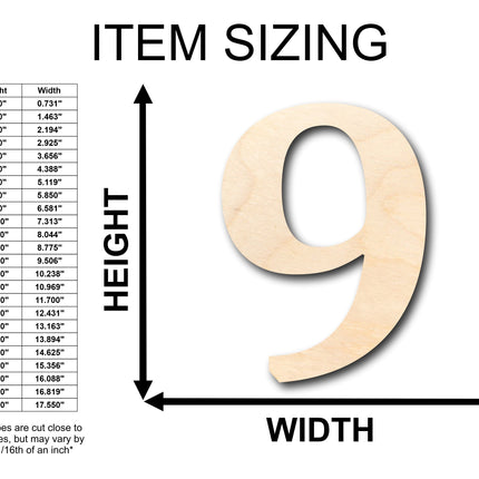 Unfinished Wood Cambria Number 9 Shape - Craft - up to 46" DIY