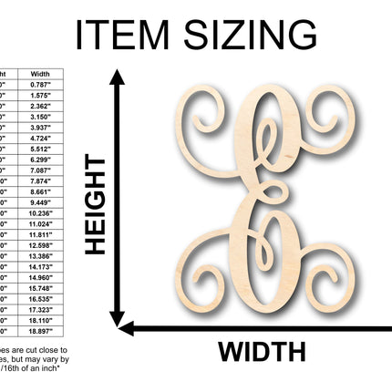Unfinished Wood Monogram E Shape - Craft - up to 46" DIY