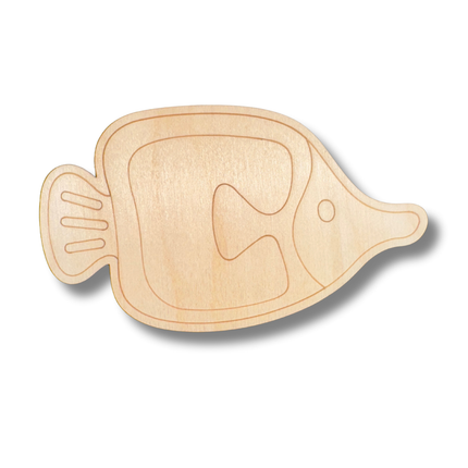 Unfinished Wood Etched Tang Fish Shape | Paint By Line Crafts | up to 30" DIY