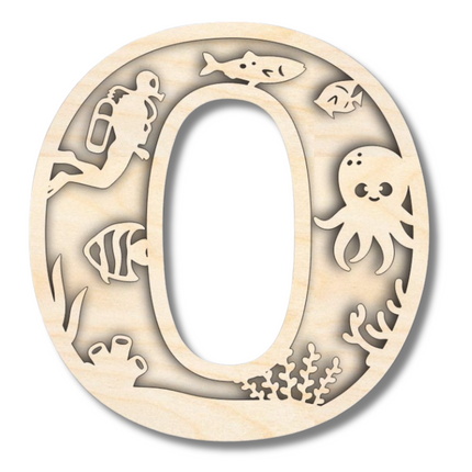 Unfinished Wood Layered Themed Letters | Ocean | A-Z | 2 Piece | up to 24"