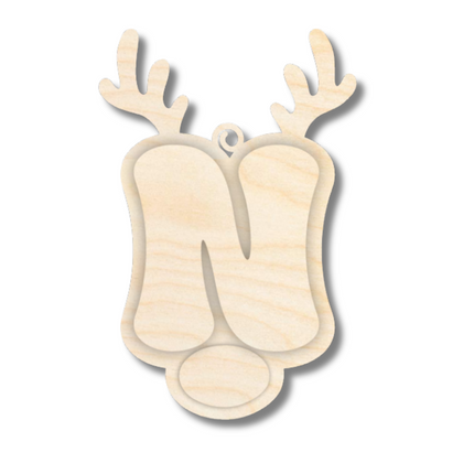 Unfinished Wood Layered Letter and Number Reindeer Ornaments | A-Z | 0-9 | 3 Piece | 6" Tall | 1/8" Wood | Wood Craft DIY