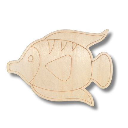 Unfinished Wood Etched Angel Ocean Fish Shape | Paint By Line Crafts | up to 30" DIY