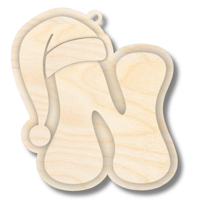 Unfinished Wood Layered Letter Santa Hat Tags | A-Z | 4 Piece | 6" Tall | 1/8" Wood | Wood Craft DIY