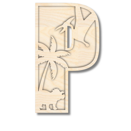 Unfinished Wood Layered Themed Letters | Dinosaur | A-Z | 2 Piece | up to 24"