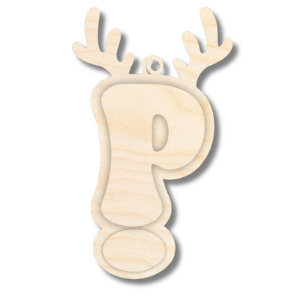 Unfinished Wood Layered Letter and Number Reindeer Ornaments | A-Z | 0-9 | 3 Piece | 6" Tall | 1/8" Wood | Wood Craft DIY