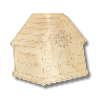 Unfinished Wood Etched Gingerbread House Shape | Paint By Line Crafts | up to 30" DIY