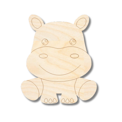 Unfinished Wood Etched Hippo Shape | Paint By Line Crafts | up to 30" DIY