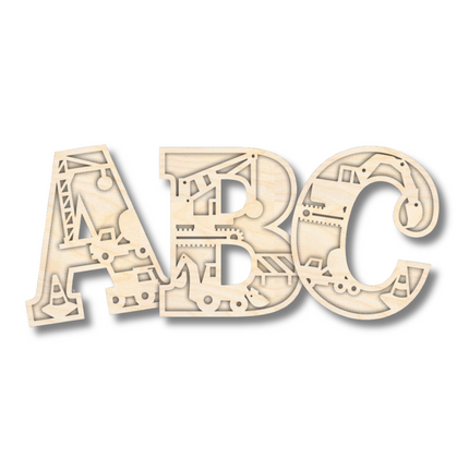 Unfinished Wood Layered Themed Letters | Construction | A-Z | 2 Piece | up to 24"